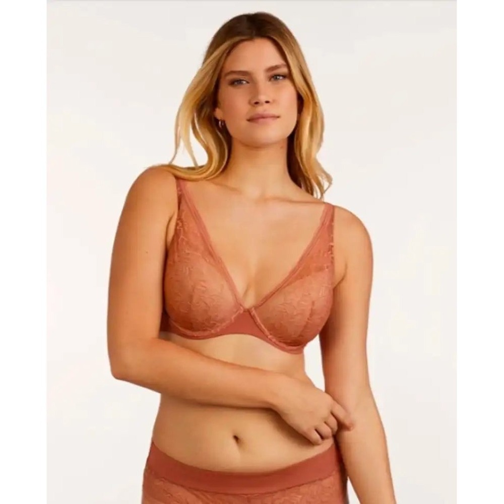 ThirdLove Graphic Lace Plunge Bra 34E Terracotta Orange Women's